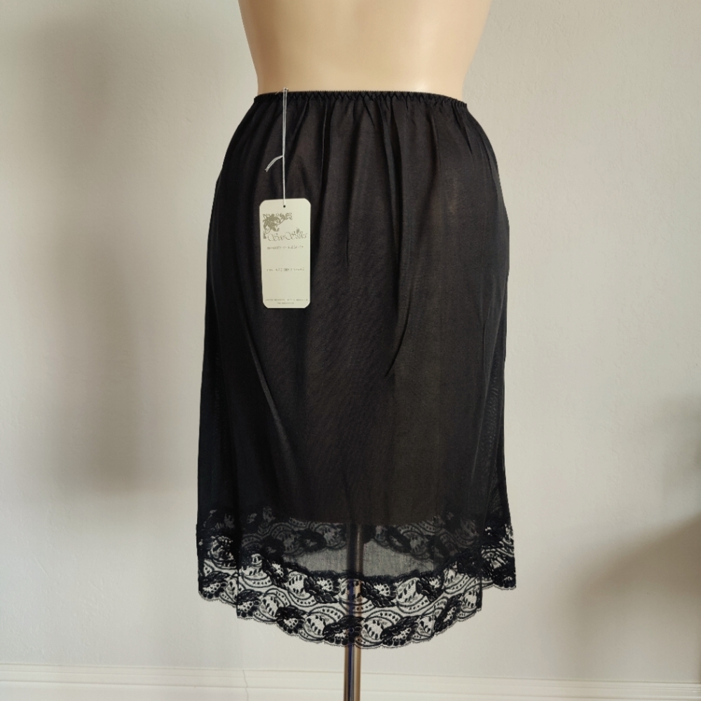 NWT Vintage Silk Slip Skirt | 90s Knit Silk Slip | Knee Length Half Slip- Black